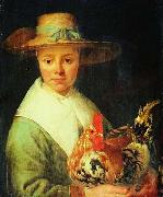 Jacob Gerritsz Cuyp A Girl with a Rooster oil painting